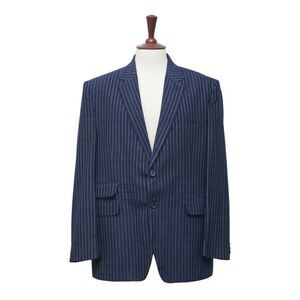 Mens Blazer Blue Beige Striped Wool Lined Dress Formal Jacket Sport Coat 48R